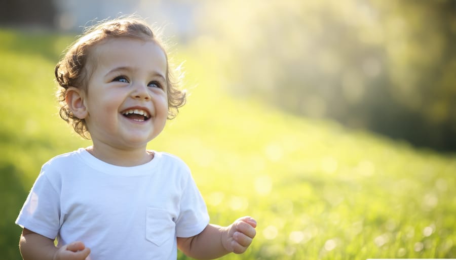 Happy child enjoying outdoor activities, representing positive mental health outcomes