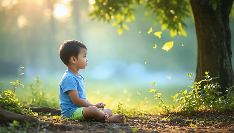 Child engaged in mindfulness practice in nature