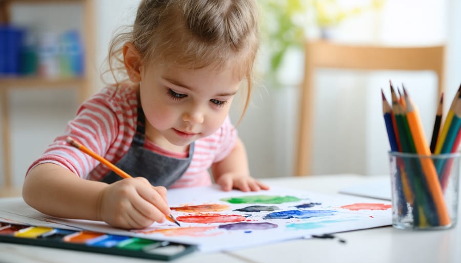 Child engaging in a relaxing watercolor painting activity