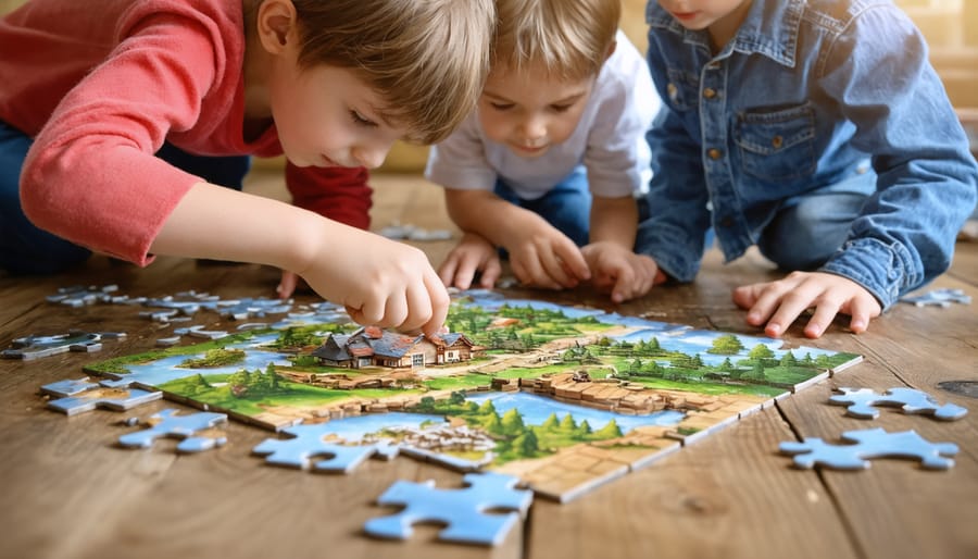 Children collaborating to solve a puzzle, building problem-solving skills