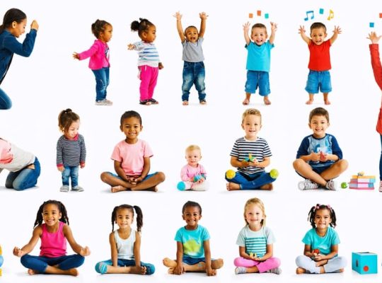 Diverse group of children engaging in coping skills like deep breathing, emotional awareness, and exercise to thrive emotionally.