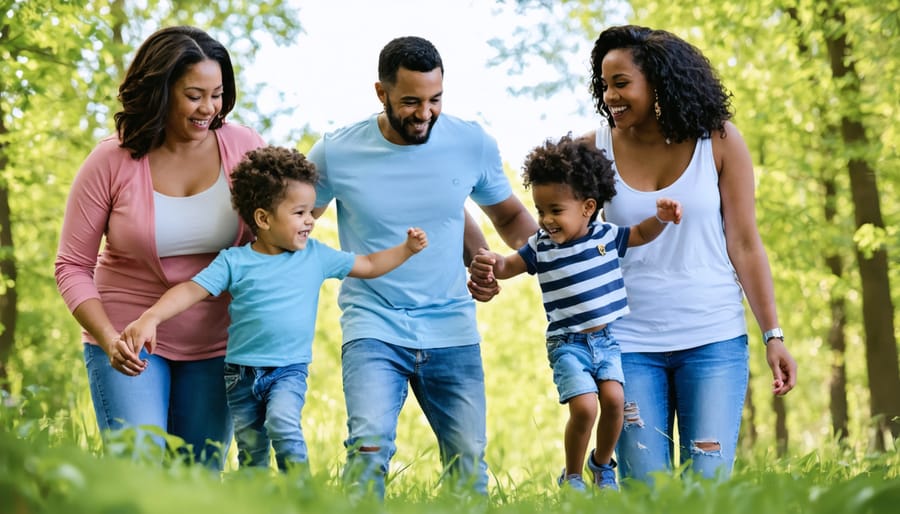 Happy multicultural family enjoying time together in a park, building resilience