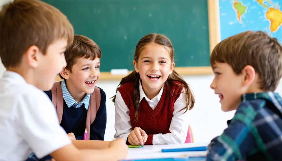 Male and female students socializing and building friendships at school