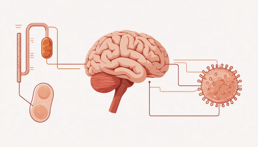 Conceptual illustration of the gut-brain axis and serotonin's role in mental health