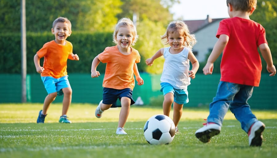 Kids enjoying a game of soccer outside together