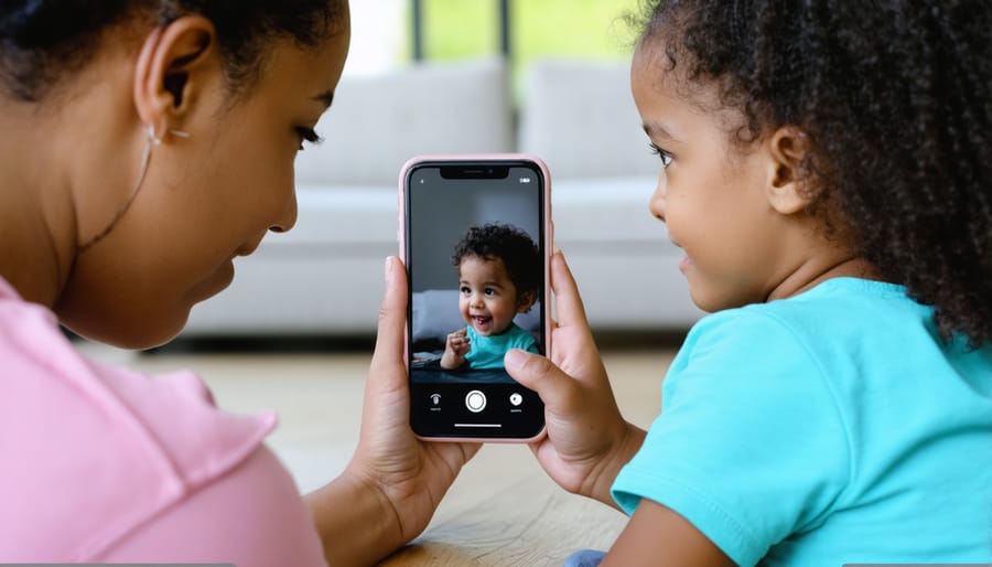 Parent and child having a conversation about responsible iPhone use