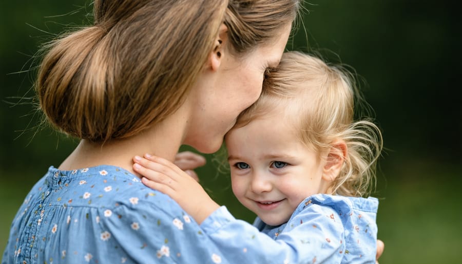 Supportive parent embracing and comforting their anxious child