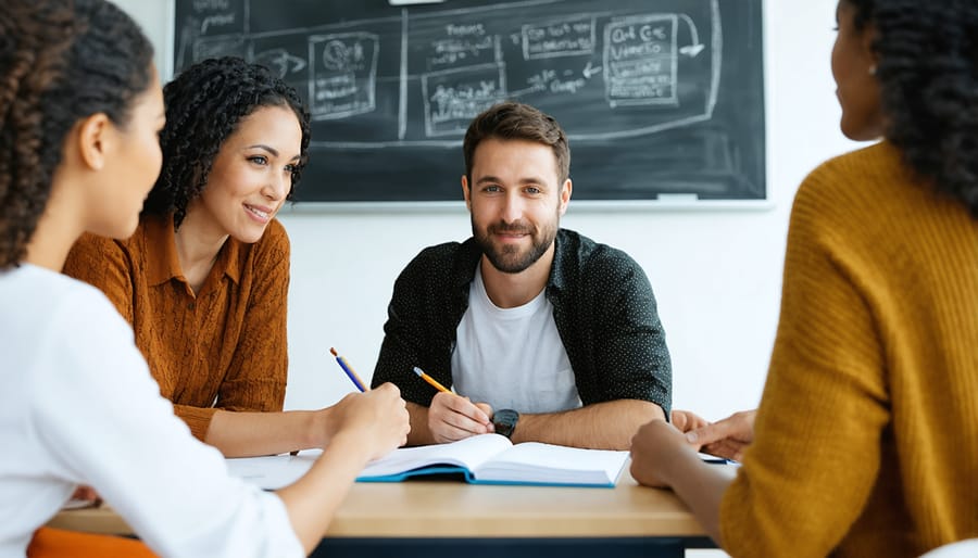 Collaboration between parents and educators at a school meeting