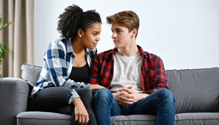 Parent actively listening to teenager during an emotional conversation