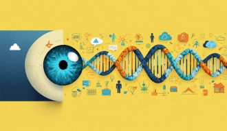 Conceptual illustration showing a three-dimensional lens incorporating biological, psychological, and social factors, featuring a DNA strand, thought bubble, and family/school icons, representing the biopsychosocial model in child mental health.