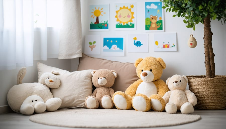 Child-friendly calm-down corner with comfort items and emotional support tools