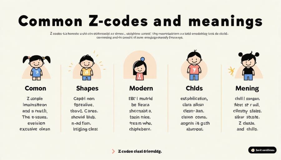 Visual chart displaying frequently used Z-codes in pediatric mental health with simple explanations