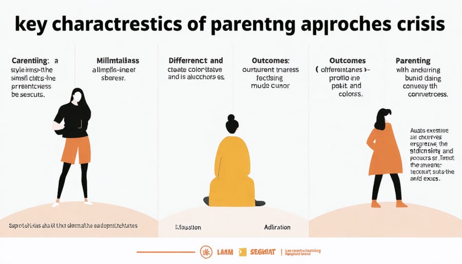 Visual chart comparing crisis response methods and outcomes across three parenting styles