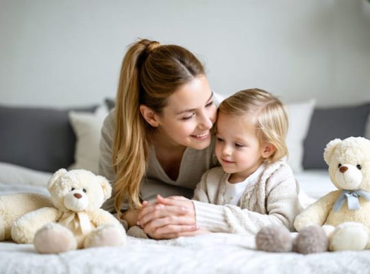 A parent providing compassionate support to a child in distress in a calming, safe environment, emphasizing the importance of nurturing during a mental health crisis.