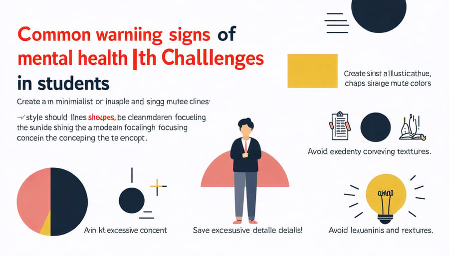 Visual diagram displaying key behavioral and academic warning signs for student mental health concerns