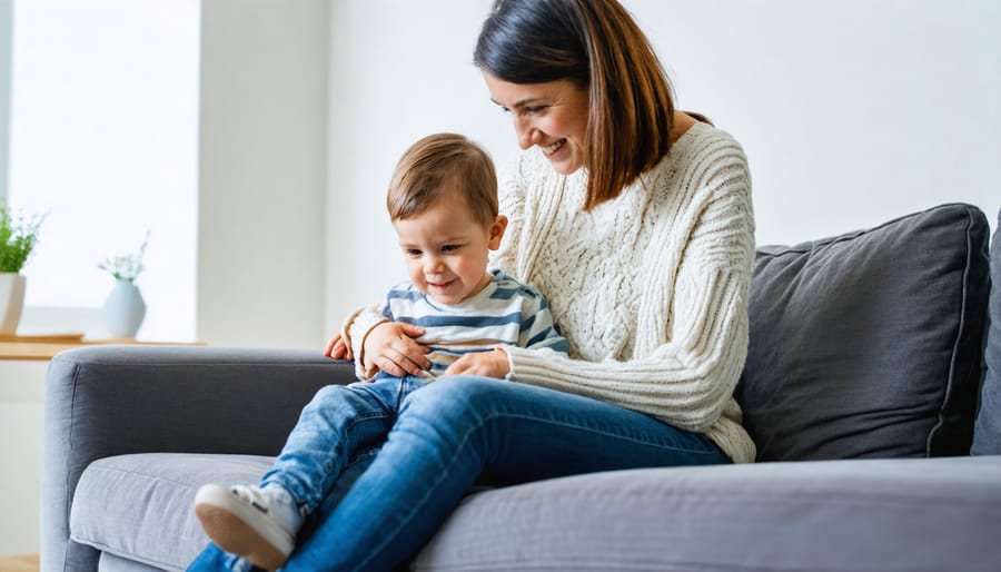 Parent and child having a supportive conversation in a home setting