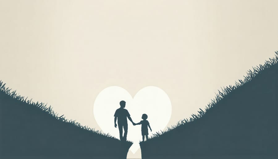 Artistic silhouette illustration showing parent and child separated by heart-shaped space