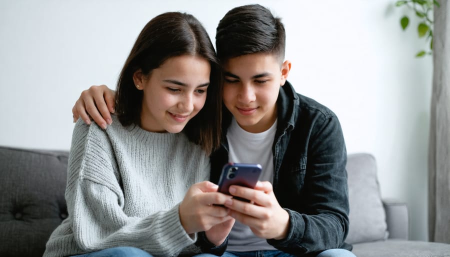 Parent and teen having constructive discussion about social media safety