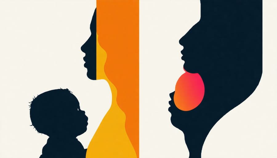 Artistic representation of postpartum emotional states showing both challenging and positive moments