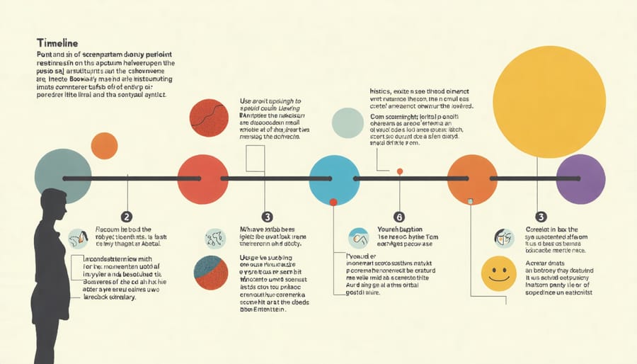 Timeline infographic of recommended postpartum depression screening schedule