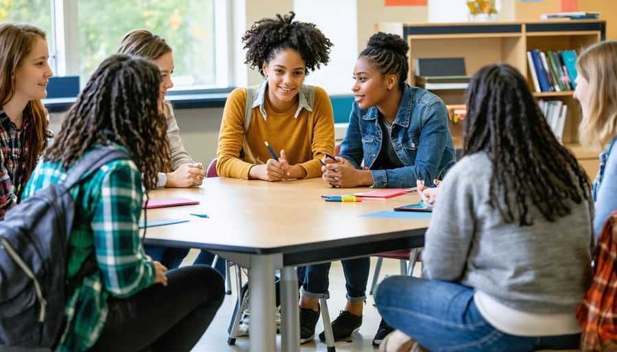 Students and counselor engaged in an open discussion during a mental health support session