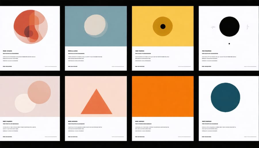 Visual grid displaying nine different examples of visual perception elements including memory, form constancy, and spatial relationships