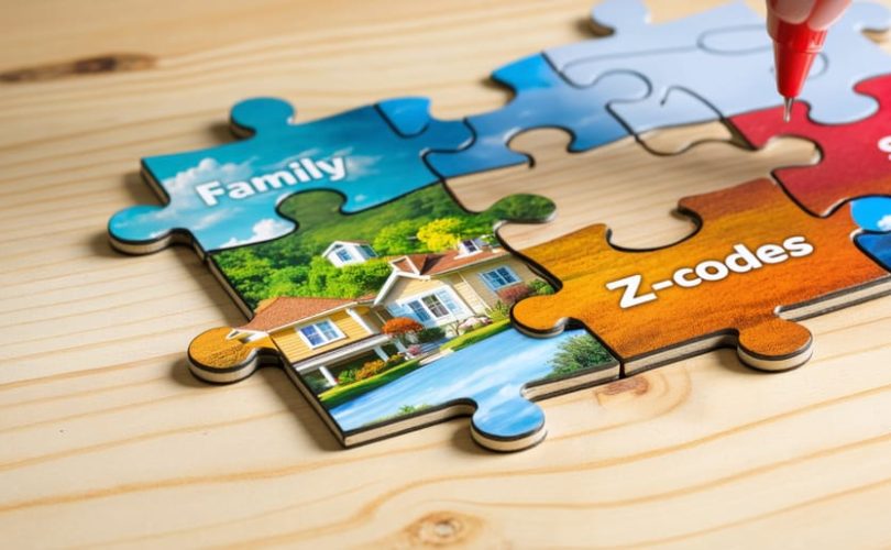 Conceptual image of a puzzle representing Z-codes with pieces illustrating family, school, and healthcare elements to symbolize the holistic view of a child's mental health.