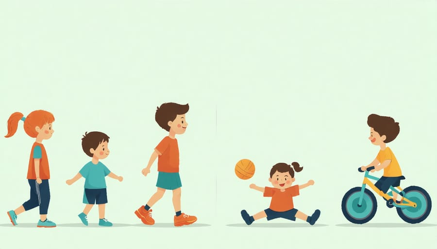 Visual guide displaying recommended physical activities for different age groups of children