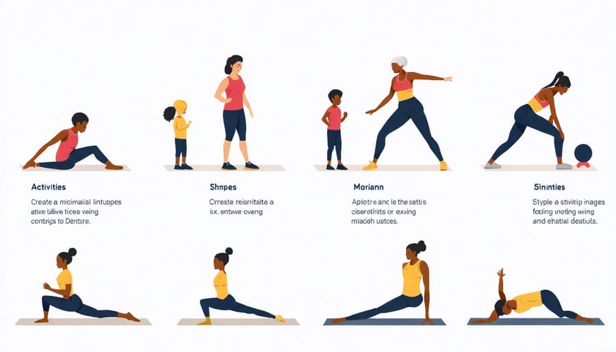 Visual guide showing recommended physical activities for different age groups of children