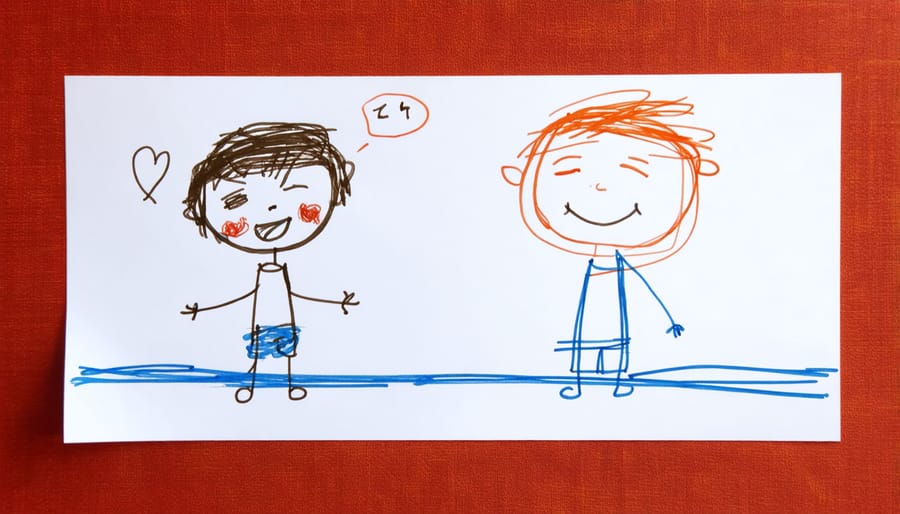 Child's artwork depicting different emotional states through drawings