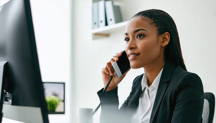 Crisis hotline counselor wearing headset while providing support at a help desk