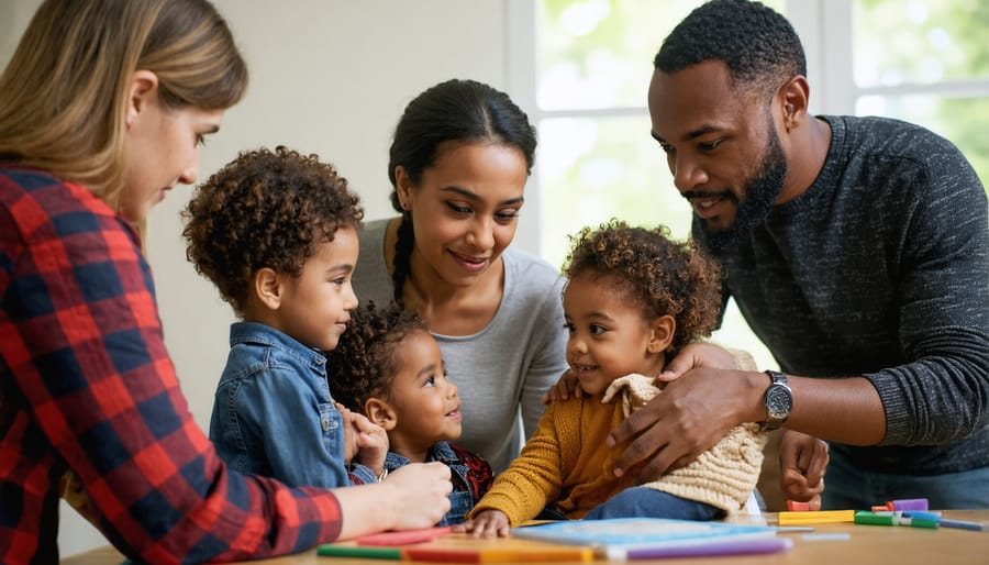 Family therapy session featuring multiple generations from different cultural backgrounds