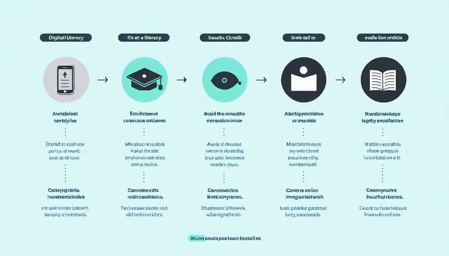 Visual guide showing steps for evaluating media content, including age ratings and content warning symbols