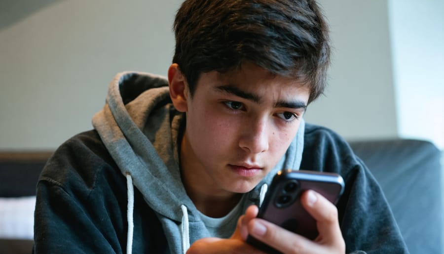 Teenager experiencing digital peer pressure through social media