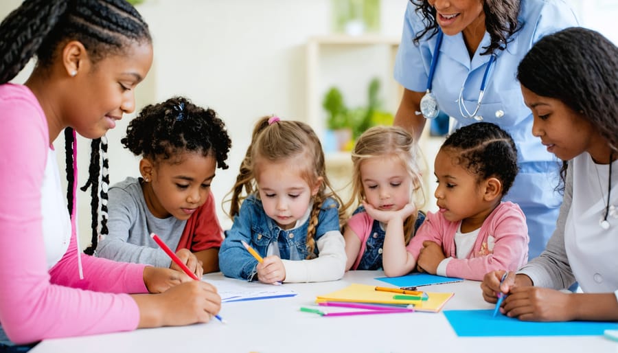 Children from different cultural backgrounds engaging with culturally diverse mental health professionals