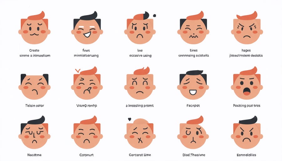 Visual guide displaying various emotional expressions with associated journal writing prompts for children