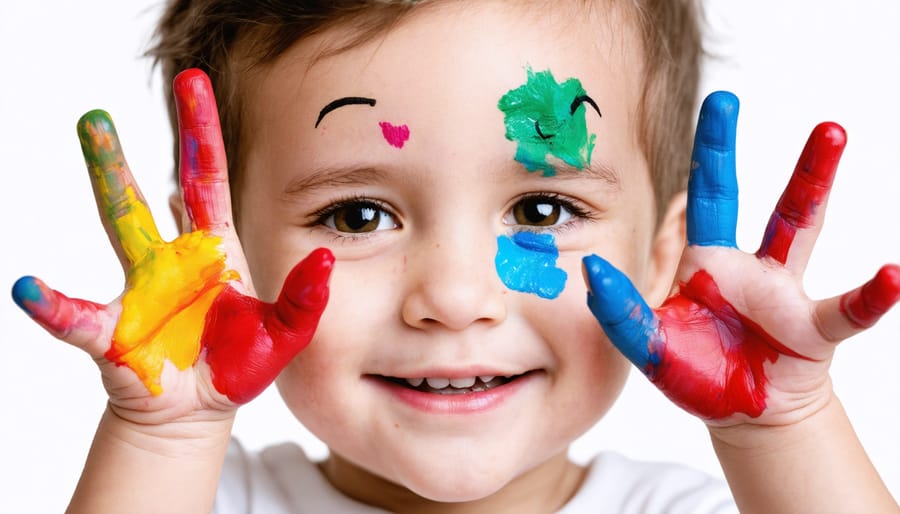 Child's finger painting displaying bright colors expressing different emotions