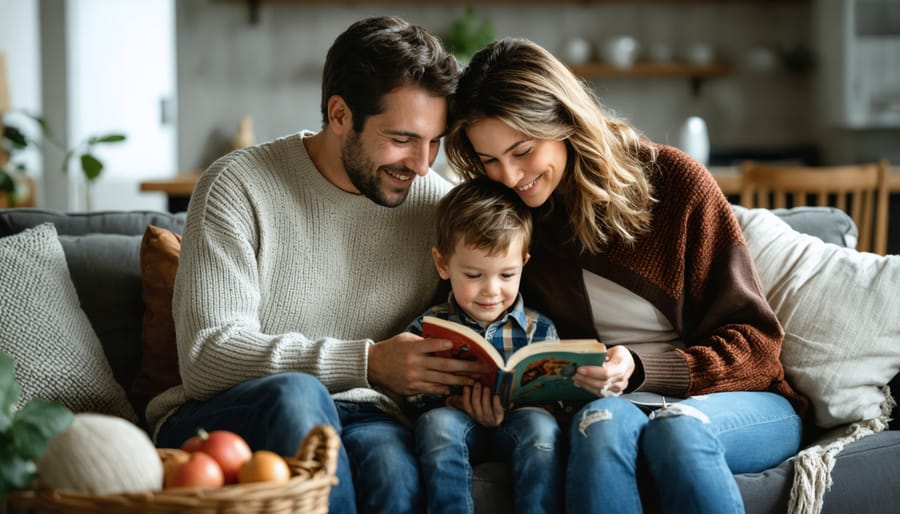 Diverse family group engaged in meaningful conversation, showing warmth and emotional connection