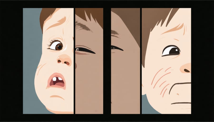 Side-by-side comparison of a child's peaceful and agitated expressions, illustrating emotional impact of media exposure