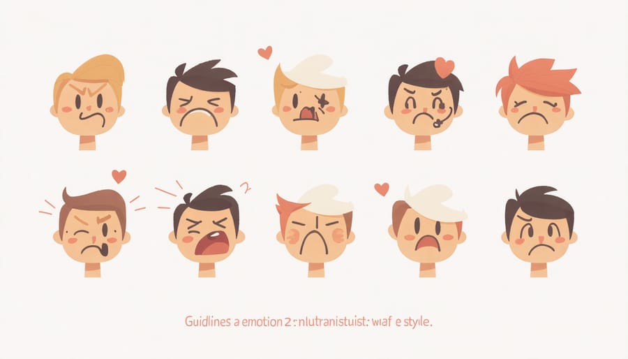 Colorful chart displaying various emotional expressions with corresponding emotion labels