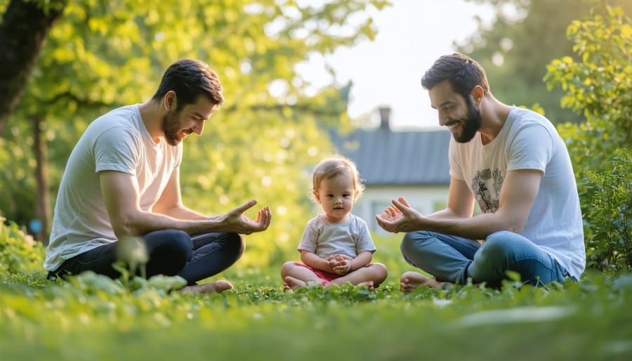 Family practicing stress-relief activities together outdoors