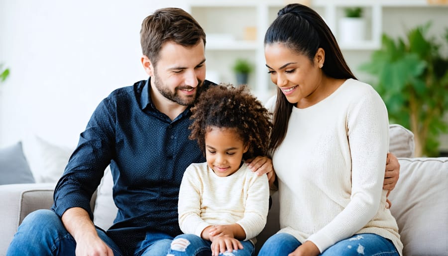 Family members engaged in therapy session, displaying emotional support and connection