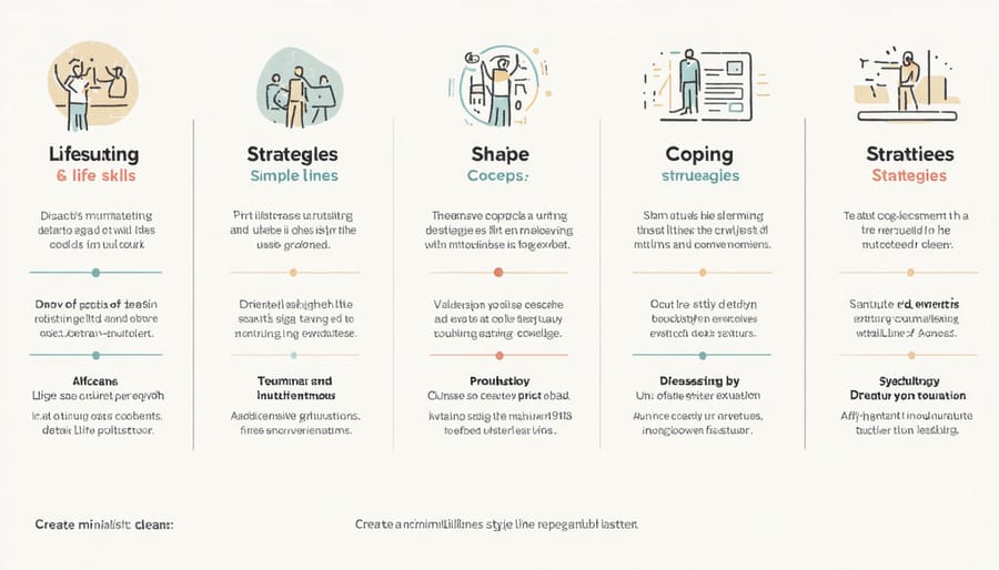 Colorful diagram illustrating emotional intelligence components and healthy coping mechanisms