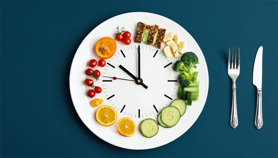 Dinner plate arranged like a clock showing optimal meal timing for children