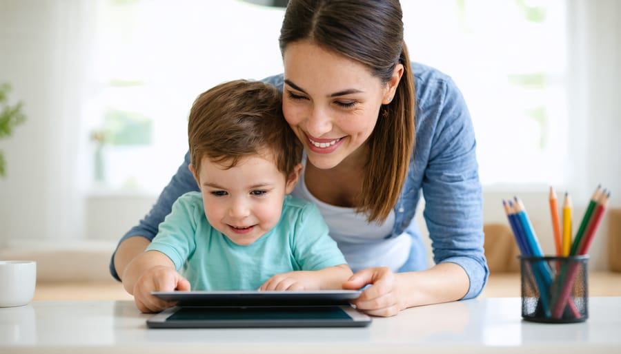 Parent and teenager engaging in constructive conversation about digital device usage