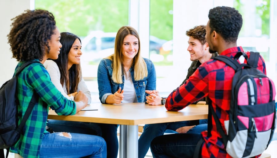 High school students sitting in a circle during an interactive peer support session