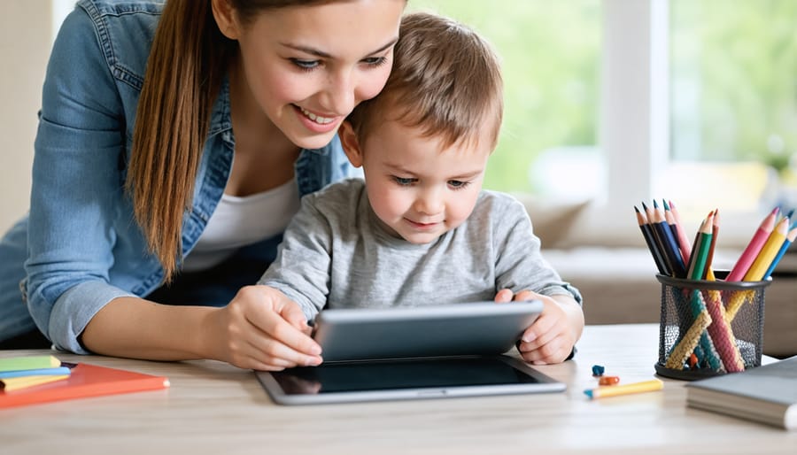 Parent and child collaboratively learning on a tablet device