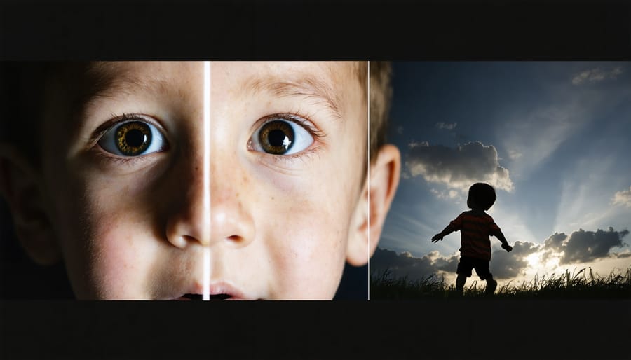 Contrasting images of a child using digital device versus playing outdoors