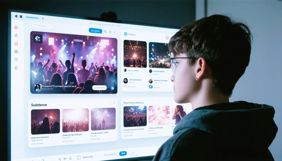 Teenager viewing social media content with concerning substance-related posts