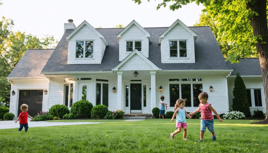 Stable family home with children playing safely in the front yard